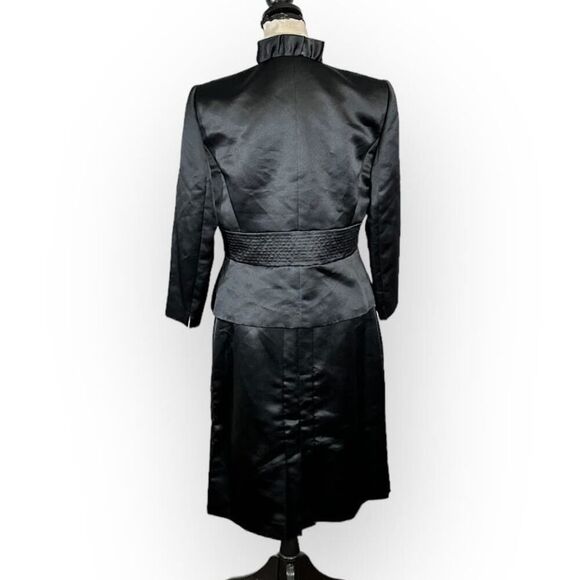 Tahari ASL Blazer Skirt Set Women's 10P Petite Black Long Sleeves Ruffle Neck - Picture 3 of 5
